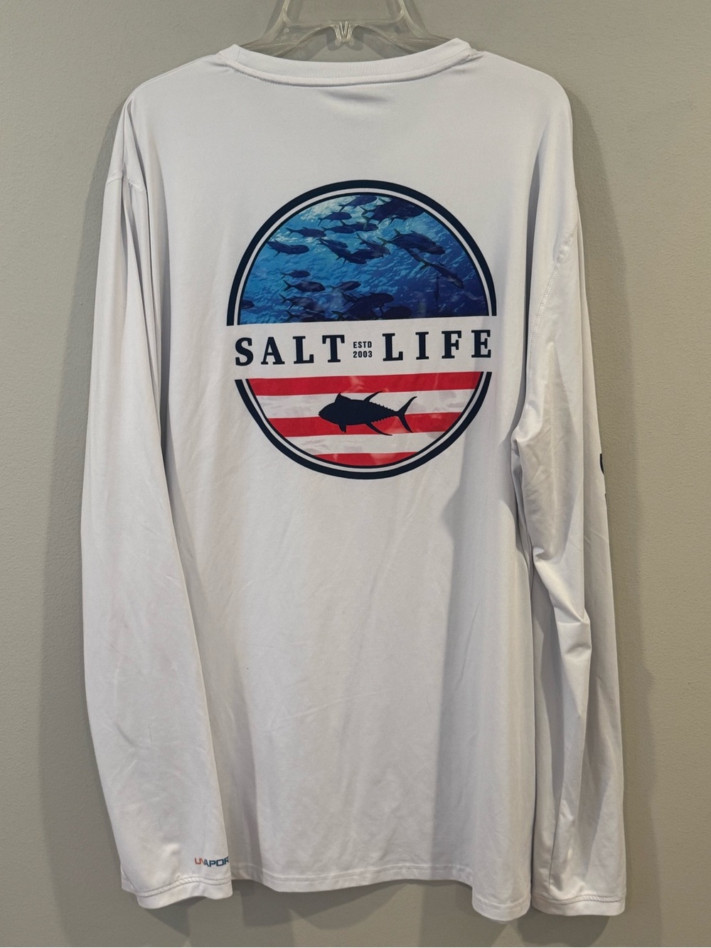 Salt Life SLX  Men's 2XL Long Sleeve Performance Shirt Red White Blue Quick Dry
